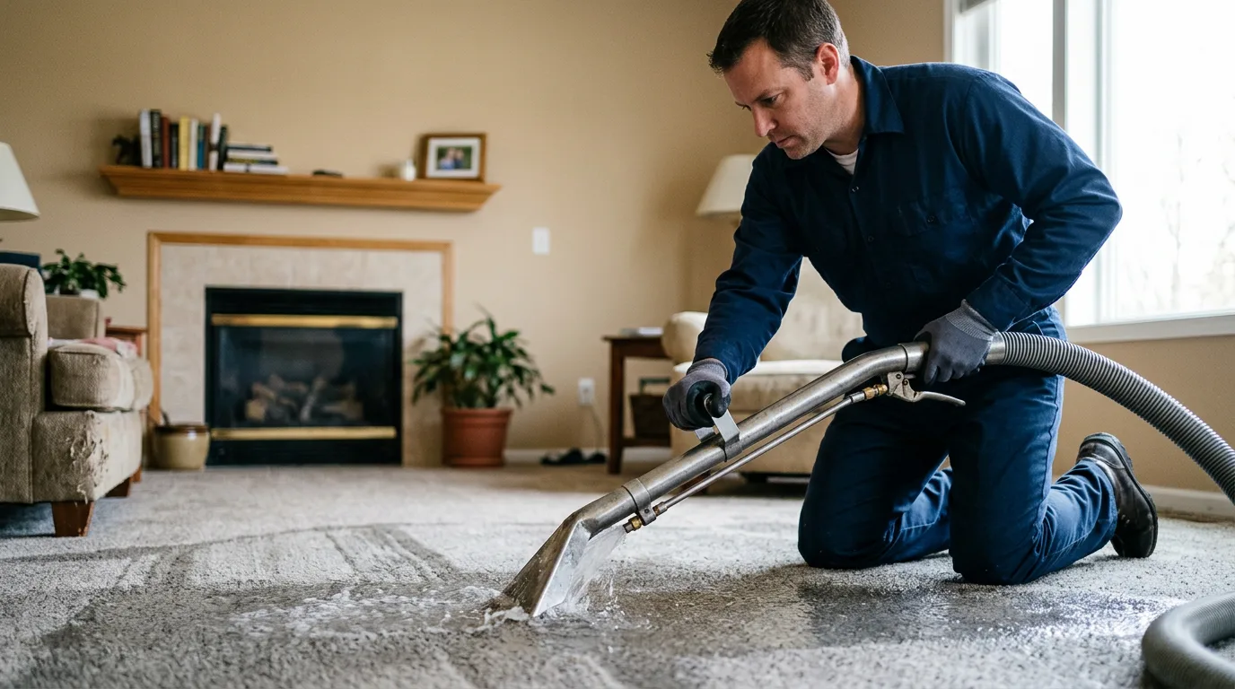 Water damage restoration technician working near East Hardwick, VT